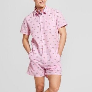 Pride Adult Seersucker Rainbow Flag Romper Pink & White